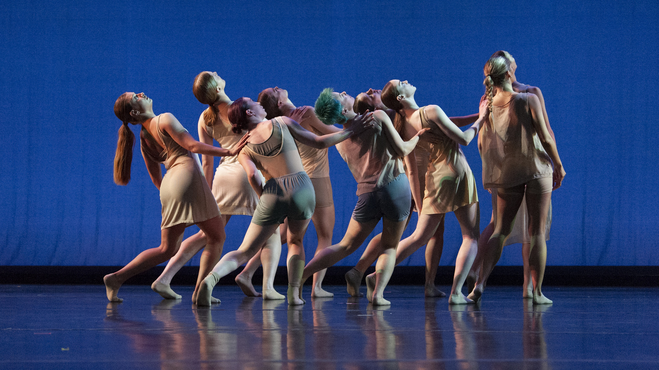 group of BFA students performing onstage